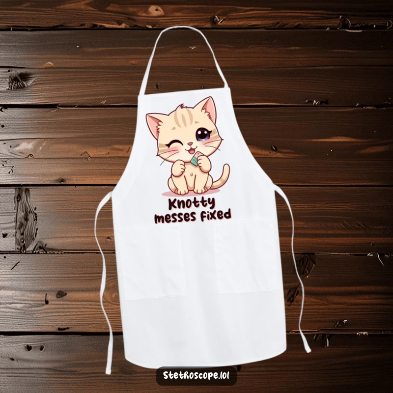 Funny Kitten Doctor Apron: A cheerful kitten offering a tiny bandage, designed for a humorous and practical kitchen experience.