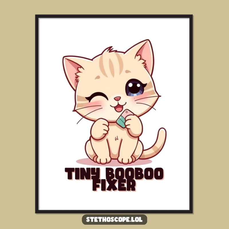 Funny Kitten Doctor Digital Art: Instant Download of Feline Healing