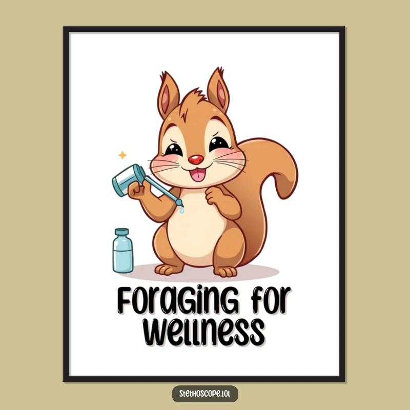 Funny Squirrel Doctor Digital Art: Instant Download of Woodland Humor