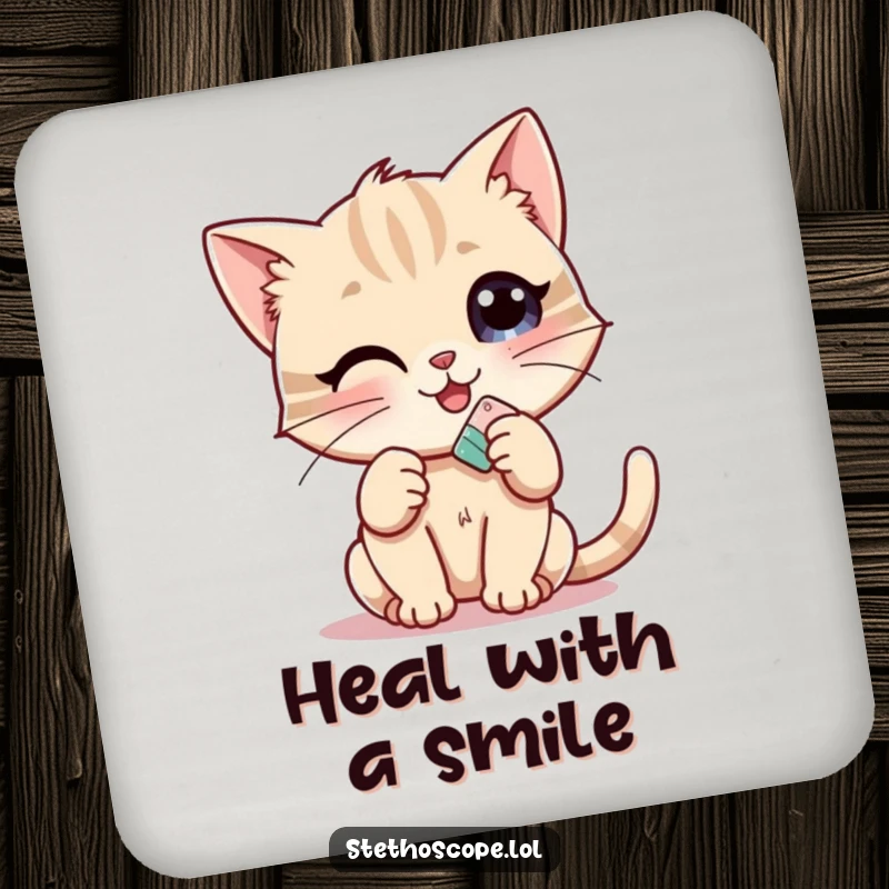 Funny Kitten Doctor Coasters: A cheerful kitten with a tiny bandage, offering a humorous and protective surface for drinks.