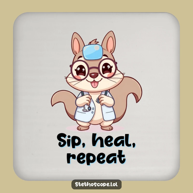 Funny Squirrel Doctor Drink Coaster: Cheerful Medic Table Protector, a Small Funny Gift