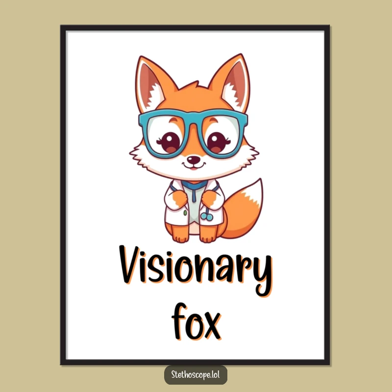 Funny Fox Doctor Glasses Poster - Whimsical Wall Art