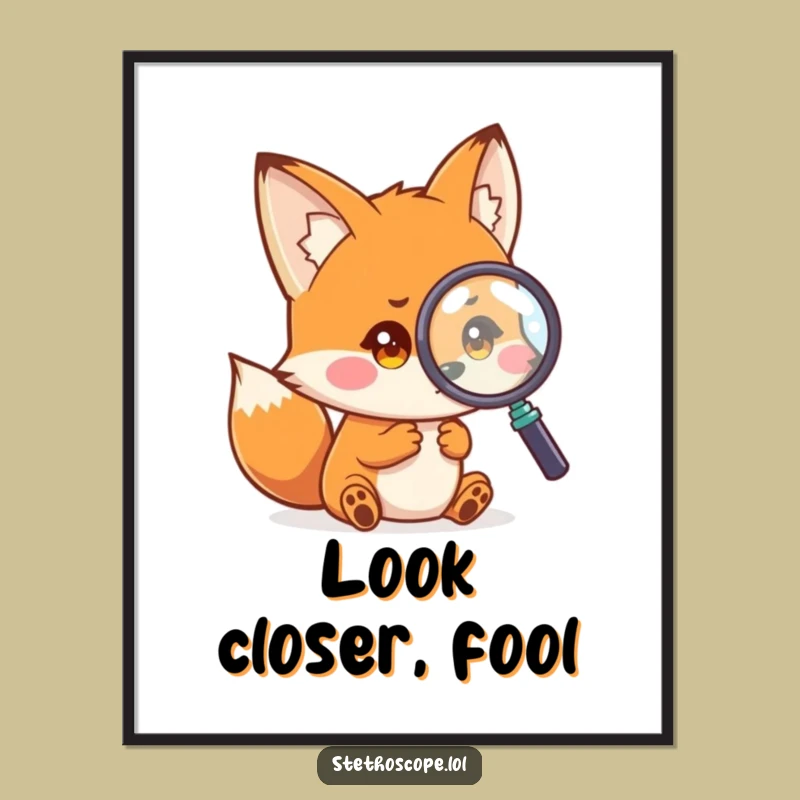 Funny Fox Magnifier Poster: Curious Wall Art and Perfect Funny Gift