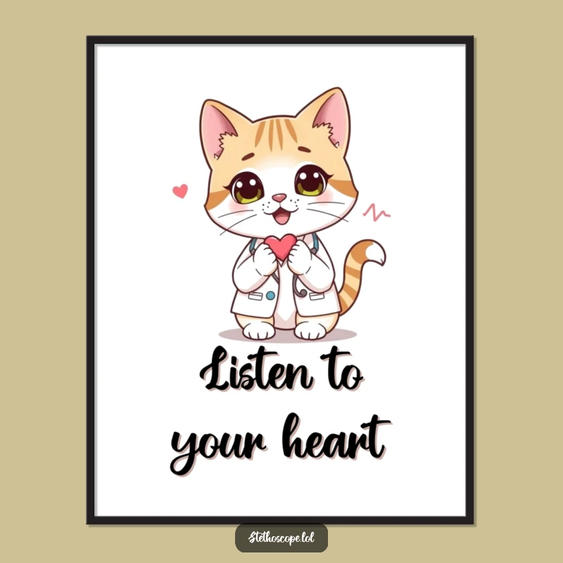 Funny Cat Doctor Poster: Curious Feline Art Print, a Whimsical Funny Gift
