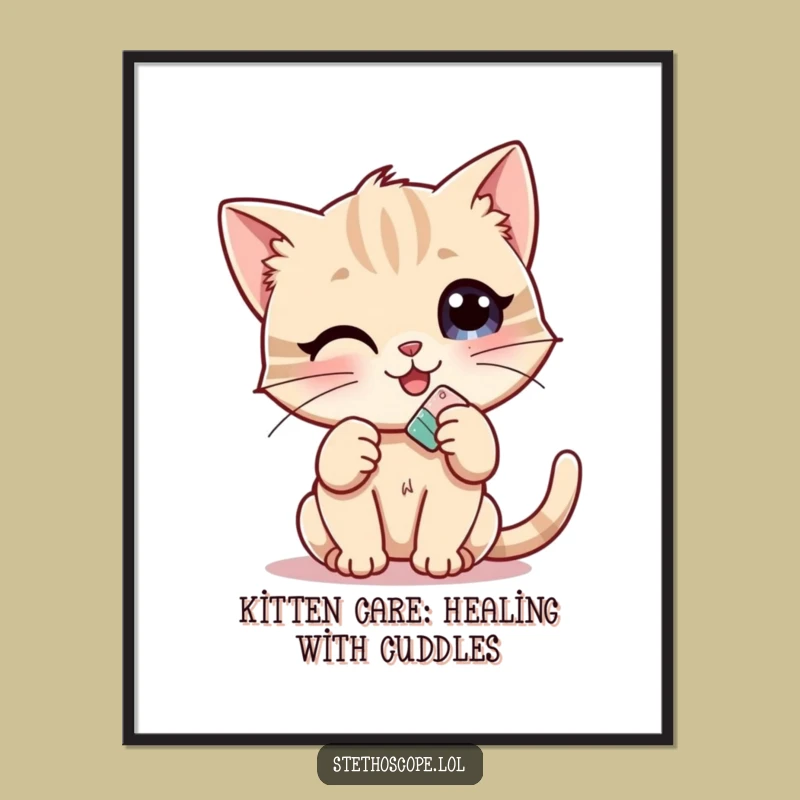 Funny Free Printable Kitten Wall Art: Adorable Kitten with Tiny Bandage