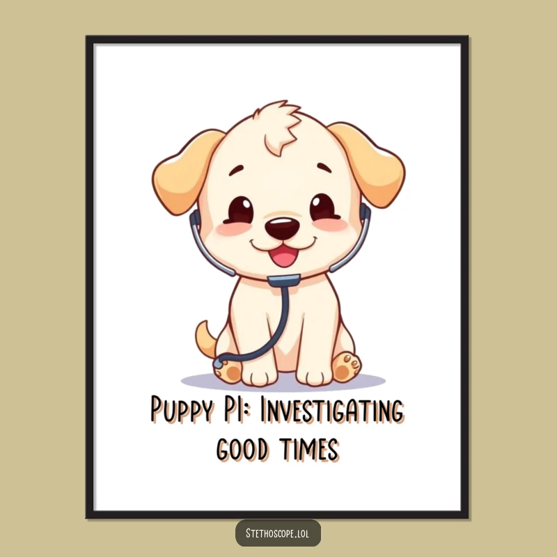 Funny Free Printable Puppy Doctor Wall Art: Adorable Puppy with Stethoscope
