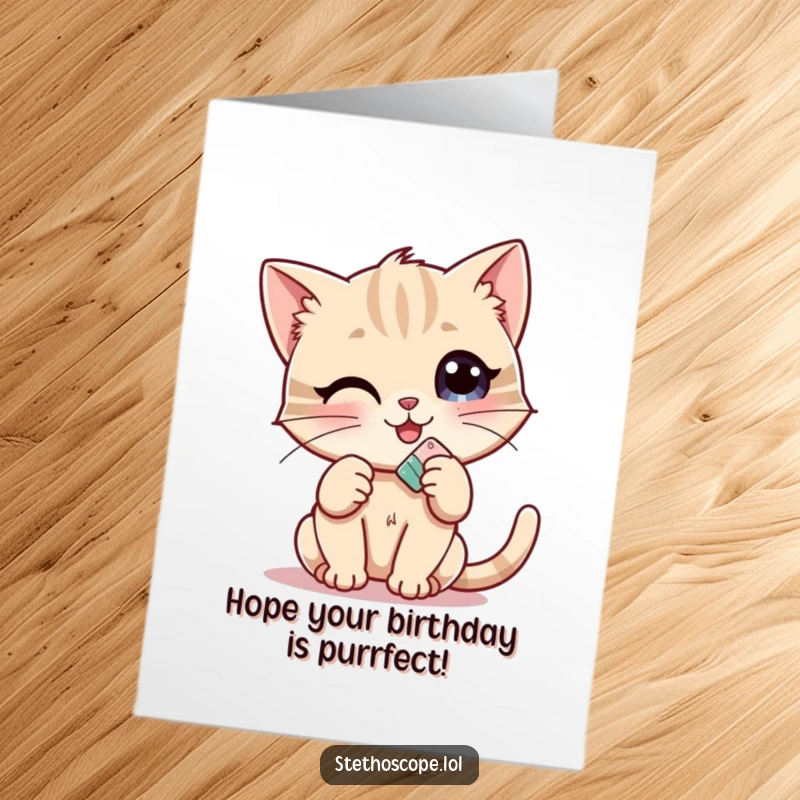 Funny Free Printable Birthday Card: A cheerful kitten with a tiny bandage offers a sweet and humorous birthday wish.