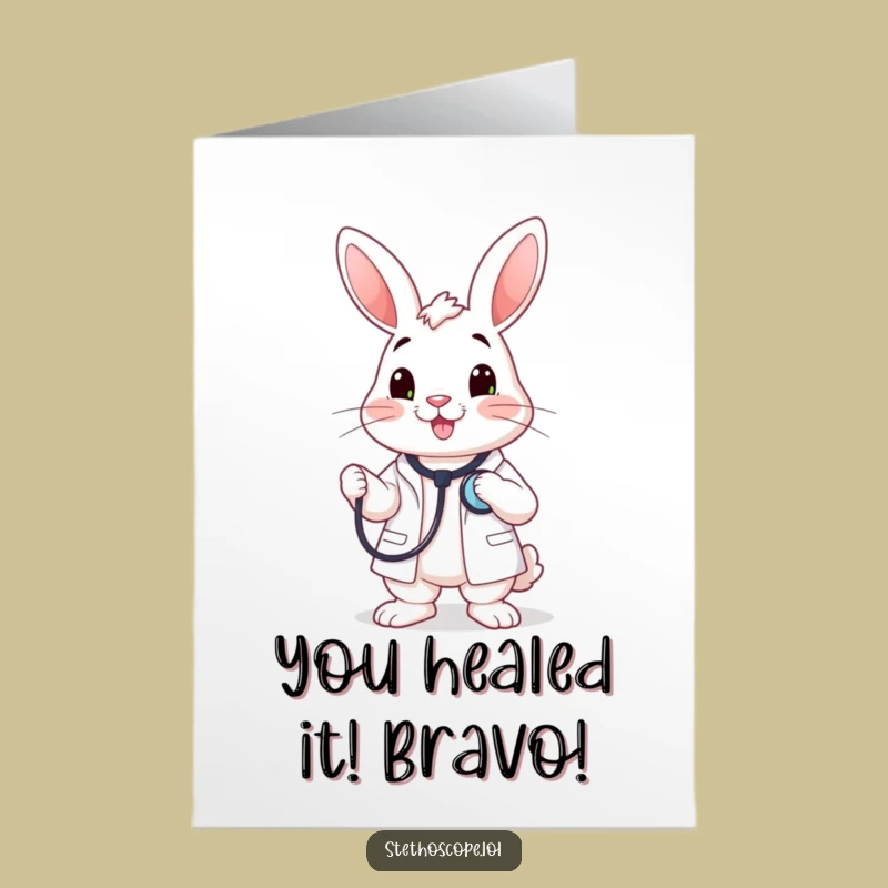 Free Printable Rabbit Doctor Congratulations Card: Funny Stethoscope Gift