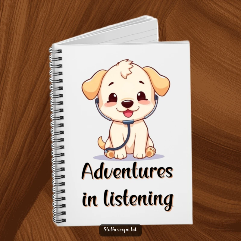 Funny Puppy Doctor Notebook: A playful puppy character with a stethoscope, ready to record humorous thoughts and plans.