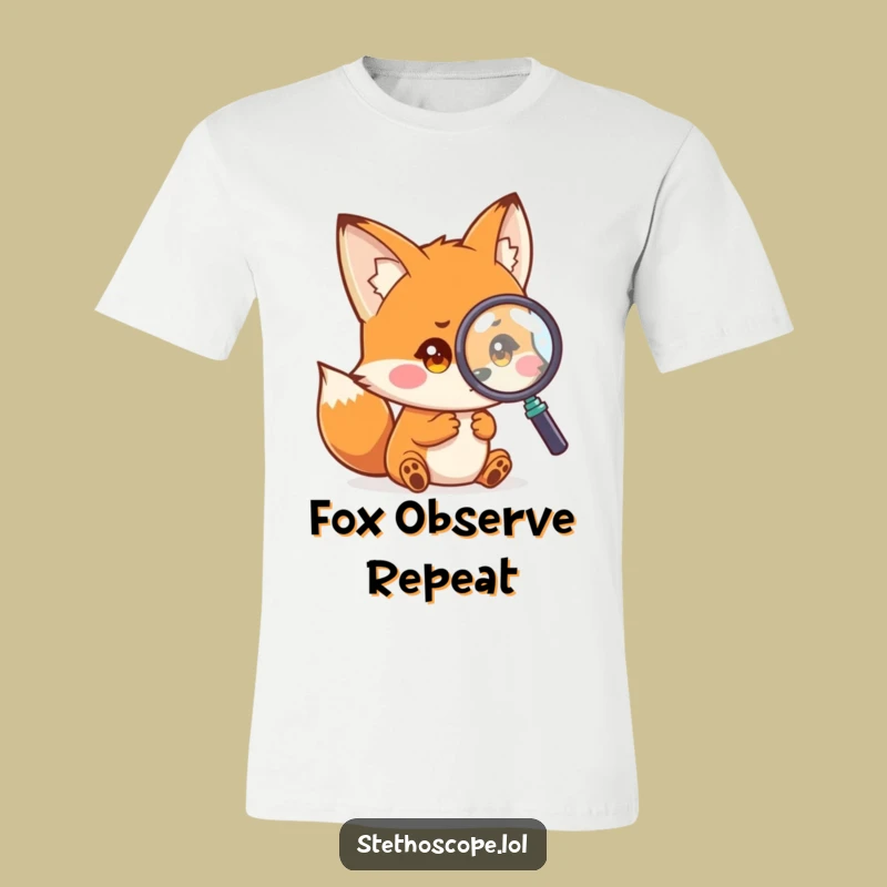 Funny Fox Magnifier T-Shirt: Curious Investigator Apparel and Perfect Funny Gift
